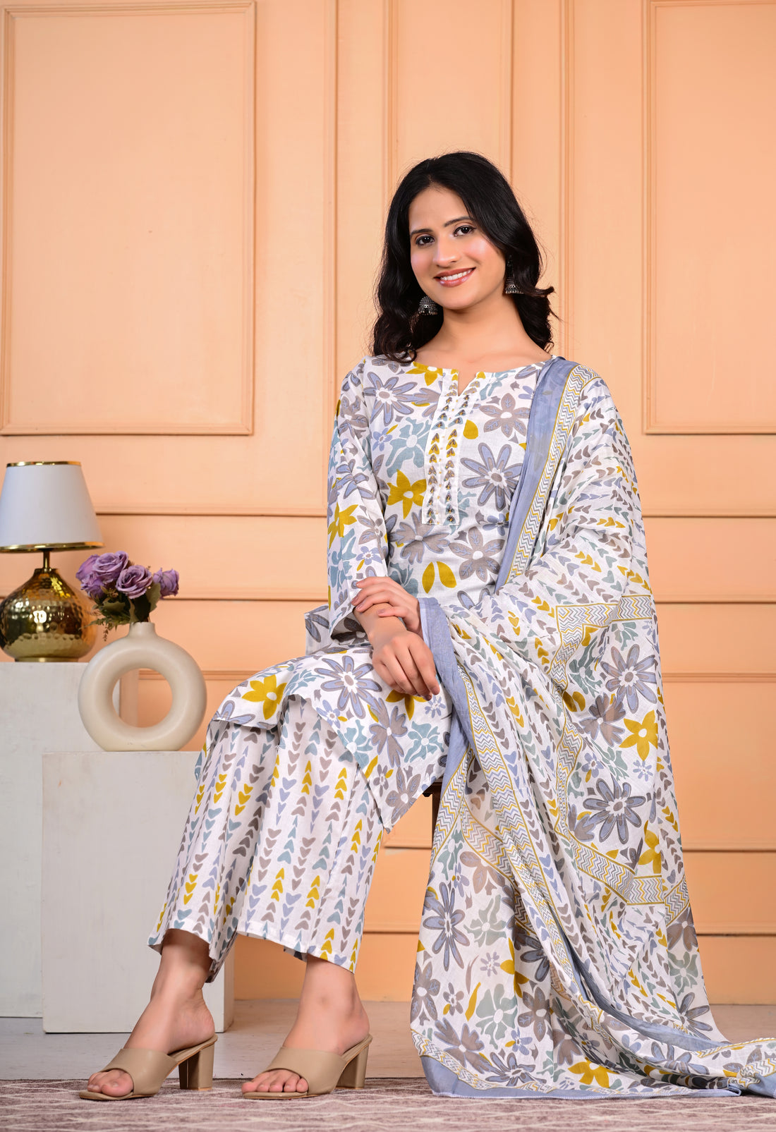 Cotton Mirror Work Dupatta Set
