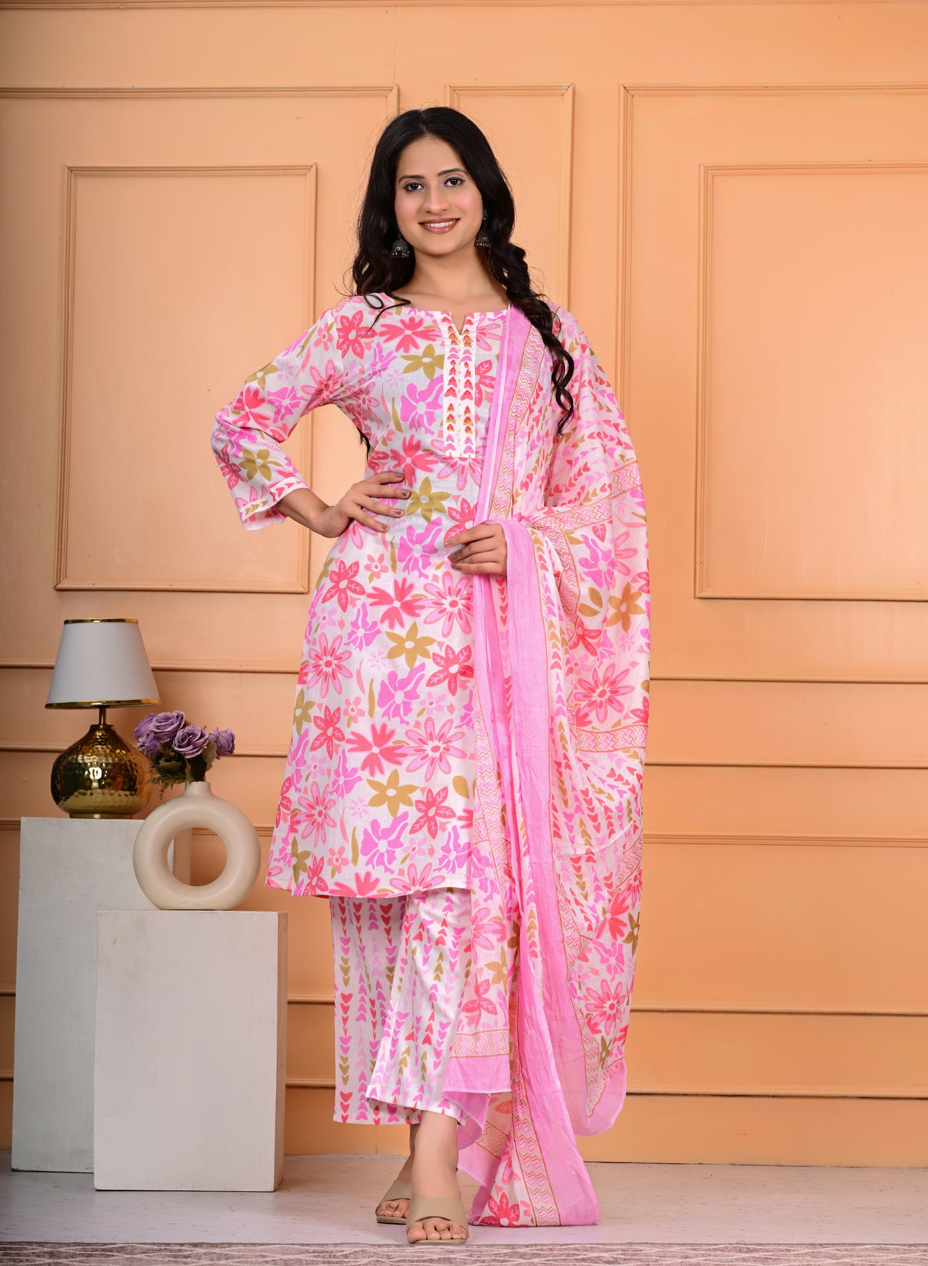 Cotton Mirror Work Dupatta Set