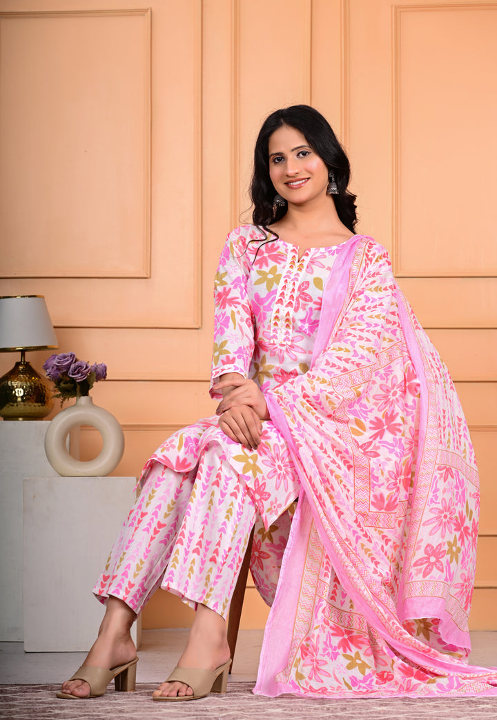 Cotton Mirror Work Dupatta Set