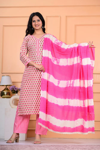Cotton Kurta Pant Dupatta Set