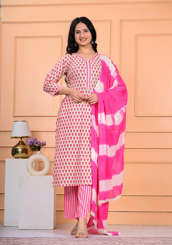 Cotton Kurta Pant Dupatta Set