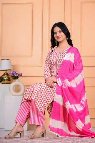 Cotton Kurta Pant Dupatta Set