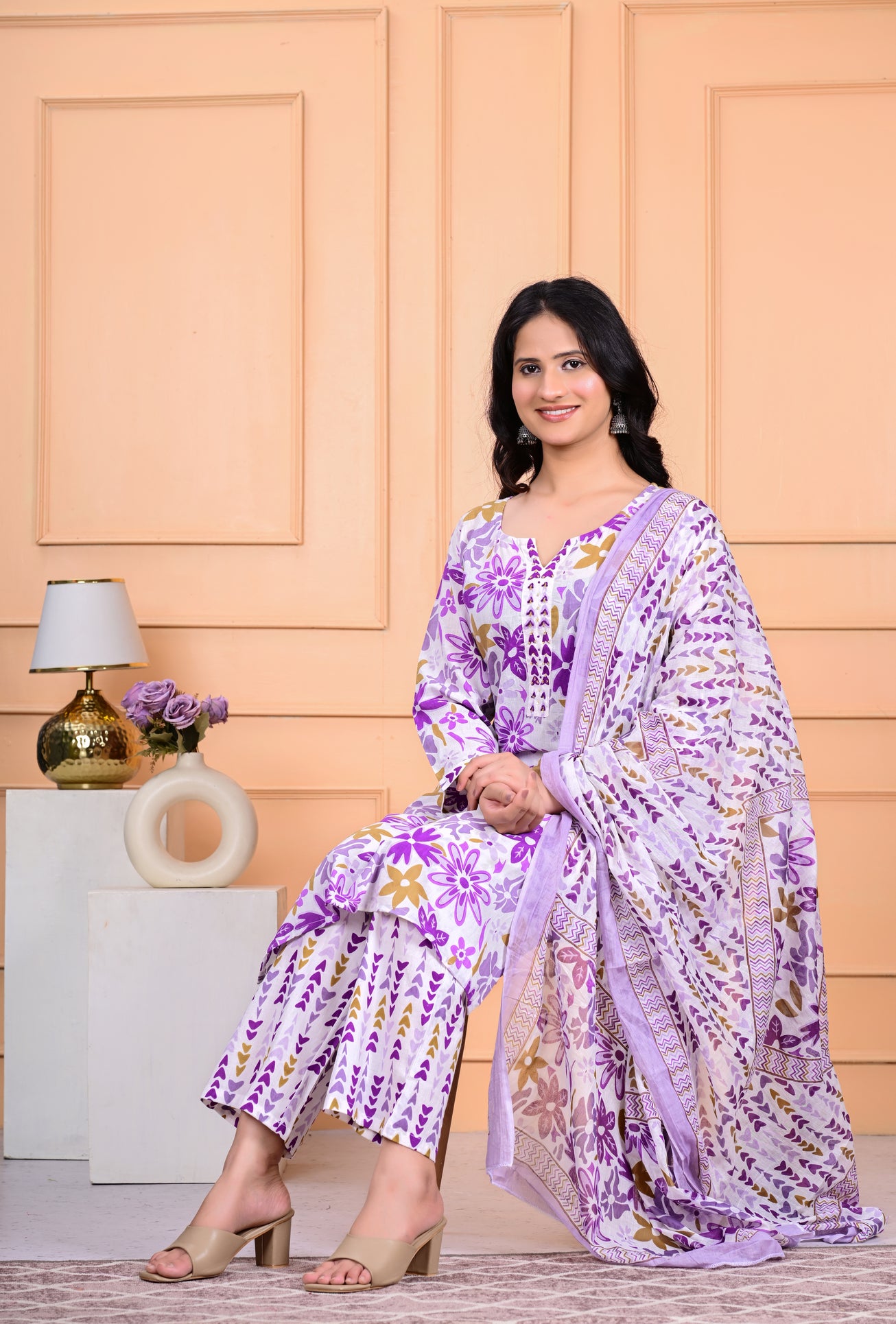 Cotton Mirror Work Dupatta Set