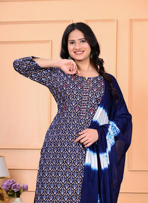 Cotton Kurta Pant Dupatta Set