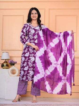 Cotton Kurta Pant Dupatta Set