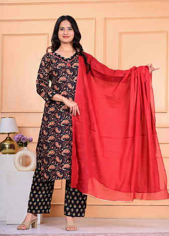 Cotton Kurta Pant Dupatta Set