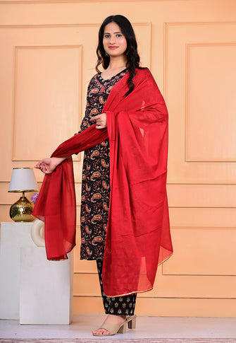 Cotton Kurta Pant Dupatta Set