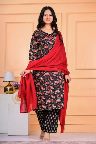 Cotton Kurta Pant Dupatta Set