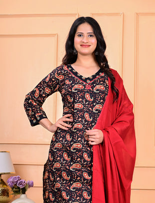 Cotton Kurta Pant Dupatta Set