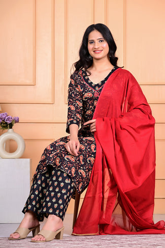 Cotton Kurta Pant Dupatta Set