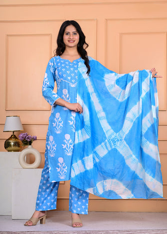 Cotton Kurta Pant Dupatta Set