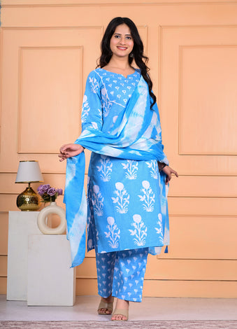 Cotton Kurta Pant Dupatta Set