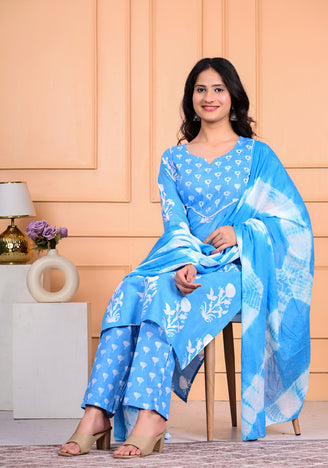 Cotton Kurta Pant Dupatta Set