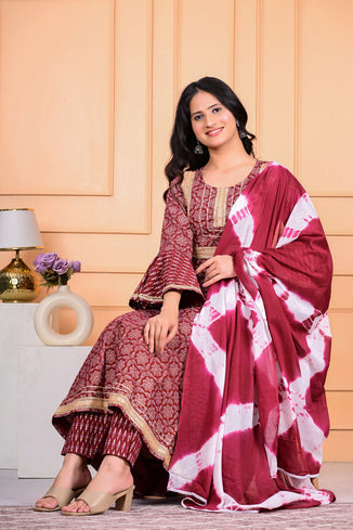 Cotton Kurta Pant Dupatta Set