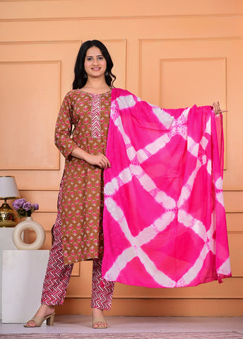 Cotton Kurta Pant Dupatta Set