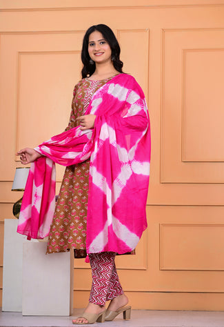 Cotton Kurta Pant Dupatta Set