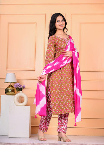 Cotton Kurta Pant Dupatta Set