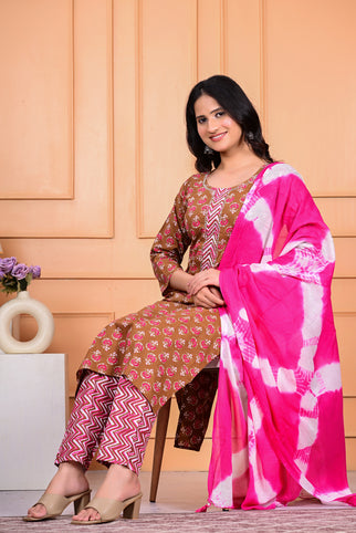 Cotton Kurta Pant Dupatta Set