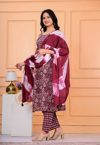 Cotton Kurta Pant Dupatta Set