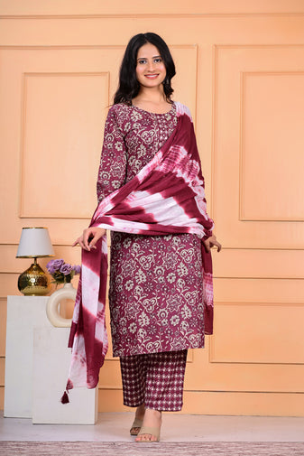 Cotton Kurta Pant Dupatta Set