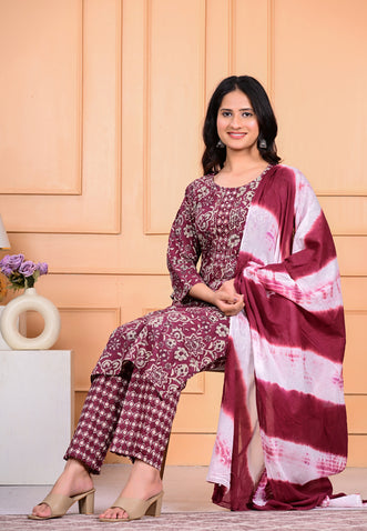 Cotton Kurta Pant Dupatta Set
