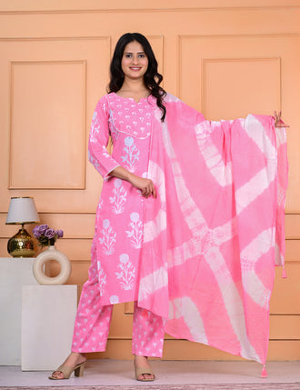 Cotton Kurta Pant Dupatta Set