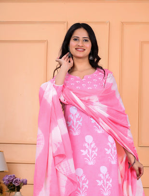 Cotton Kurta Pant Dupatta Set
