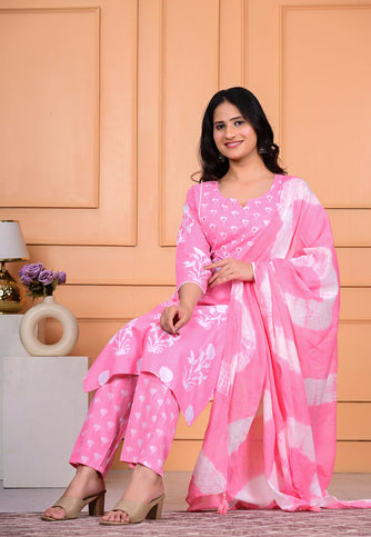 Cotton Kurta Pant Dupatta Set