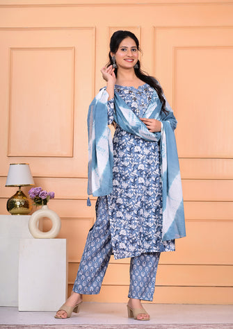Cotton Kurta Pant Dupatta Set