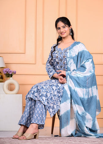 Cotton Kurta Pant Dupatta Set