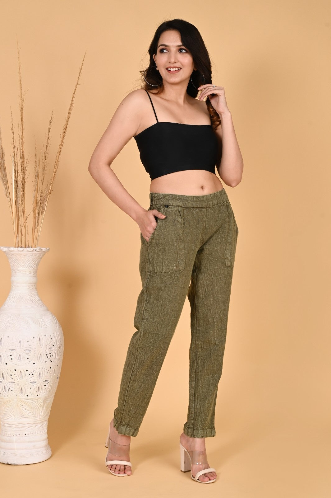 WOOD YELLOW DENIM COTTON PANTS - SKYTICK