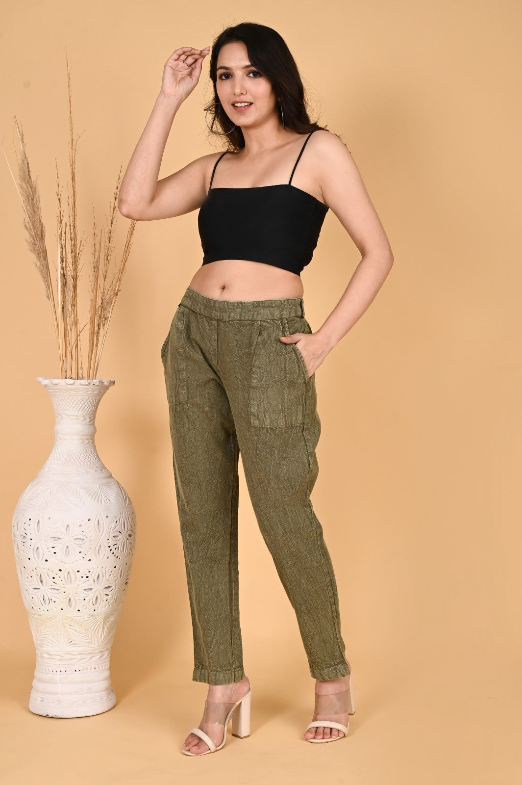 MAROON DENIM COTTON PANTS - SKYTICK