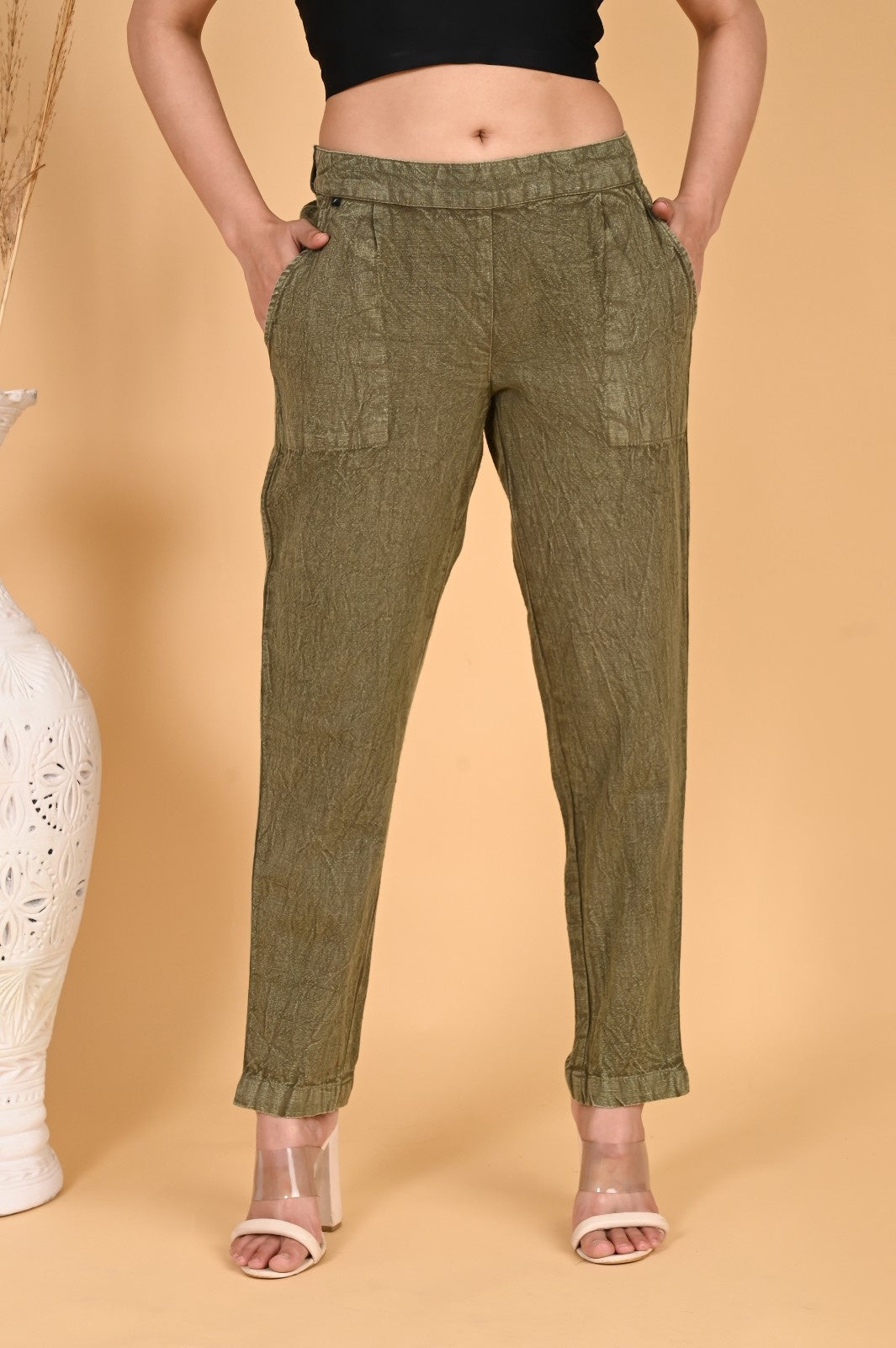 WOOD YELLOW DENIM COTTON PANTS - SKYTICK