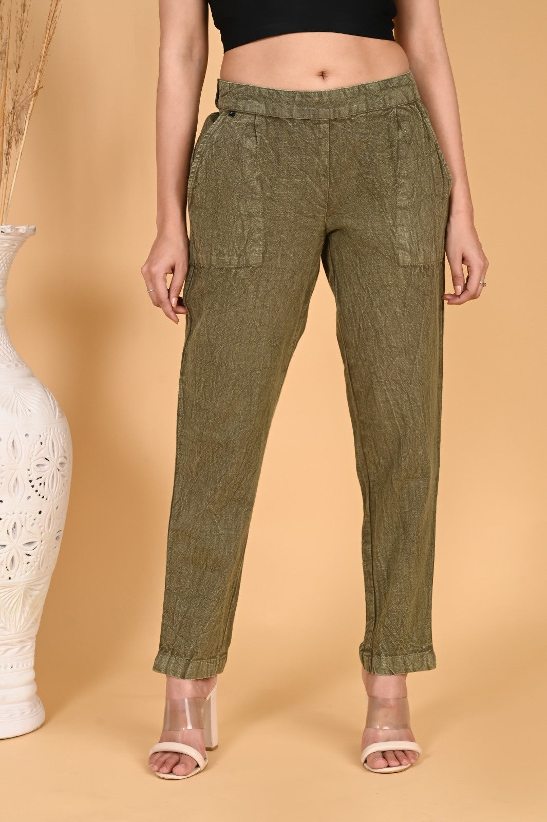 ARMY GREEN DENIM COTTON PANTS