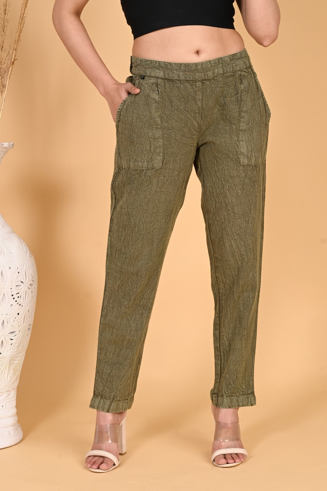 MAROON DENIM COTTON PANTS - SKYTICK
