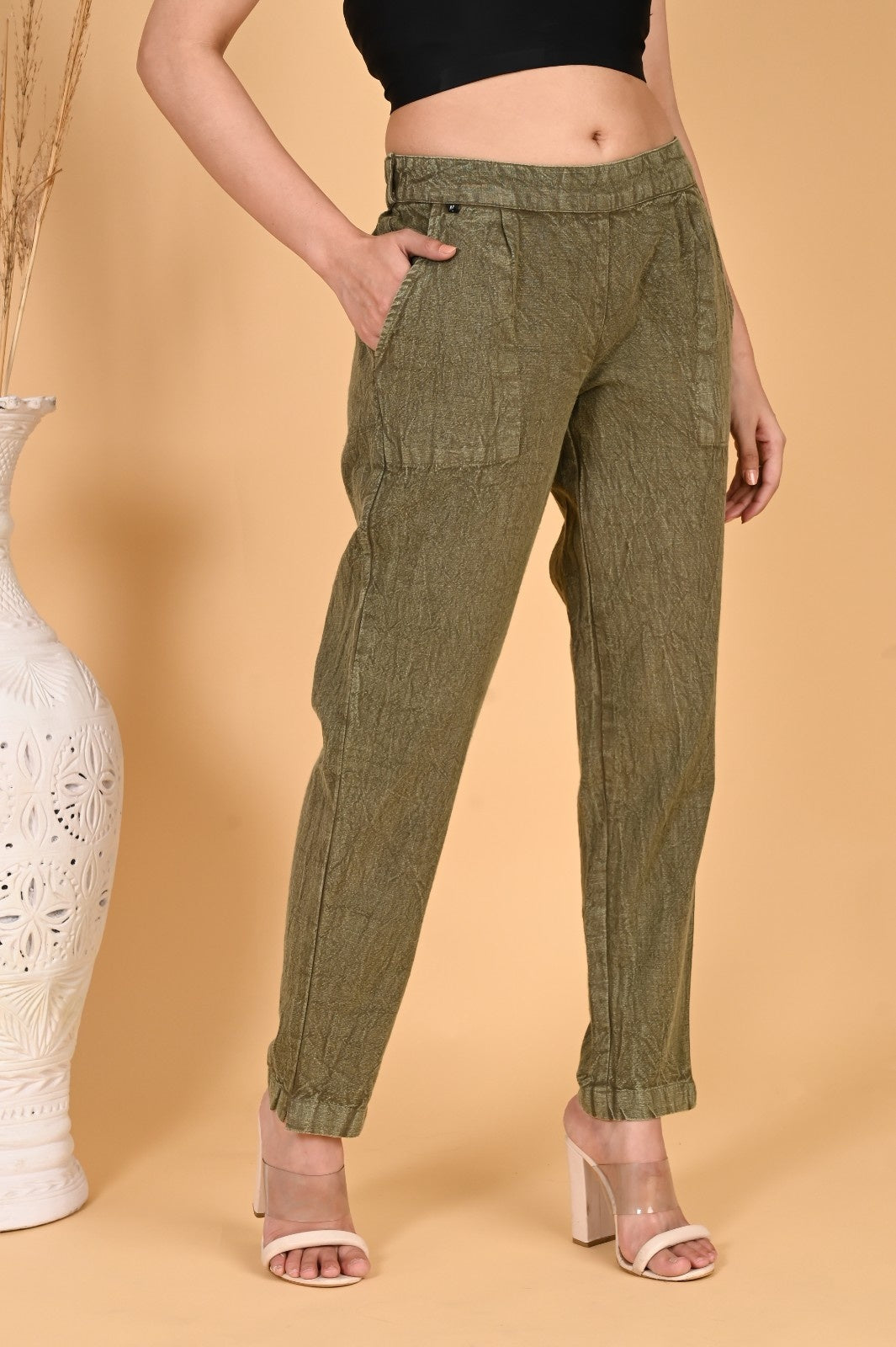 MAROON DENIM COTTON PANTS - SKYTICK