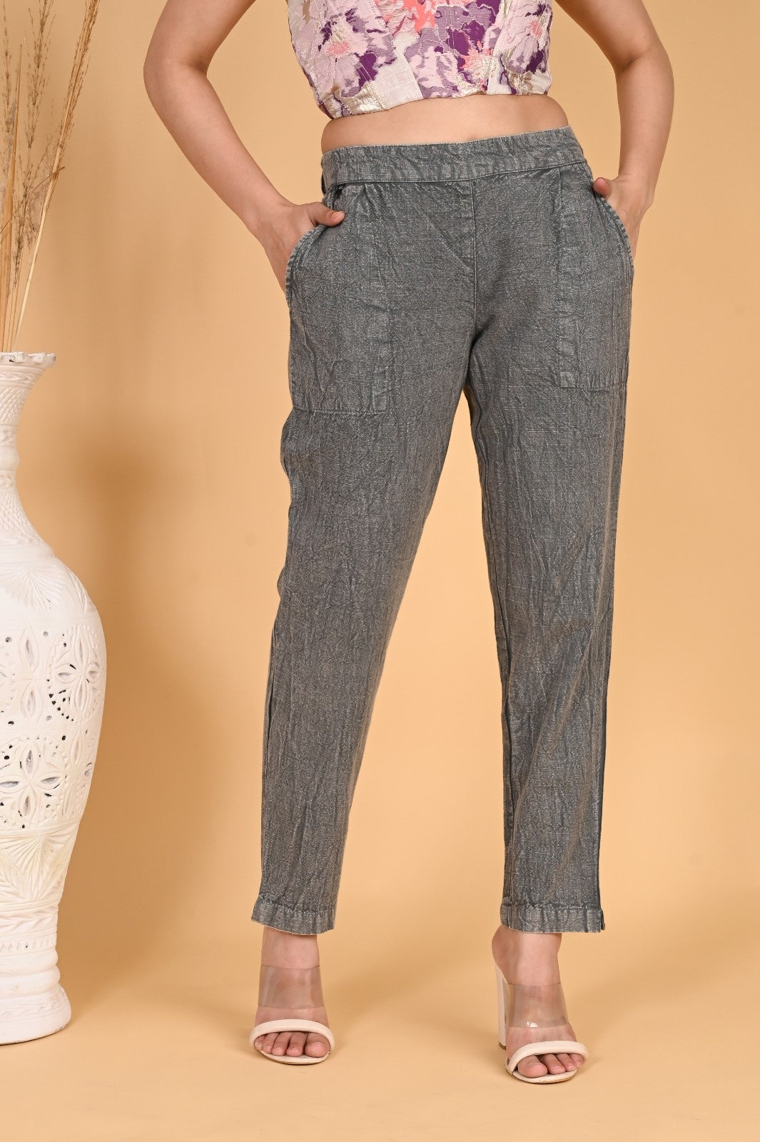 WOOD YELLOW DENIM COTTON PANTS - SKYTICK
