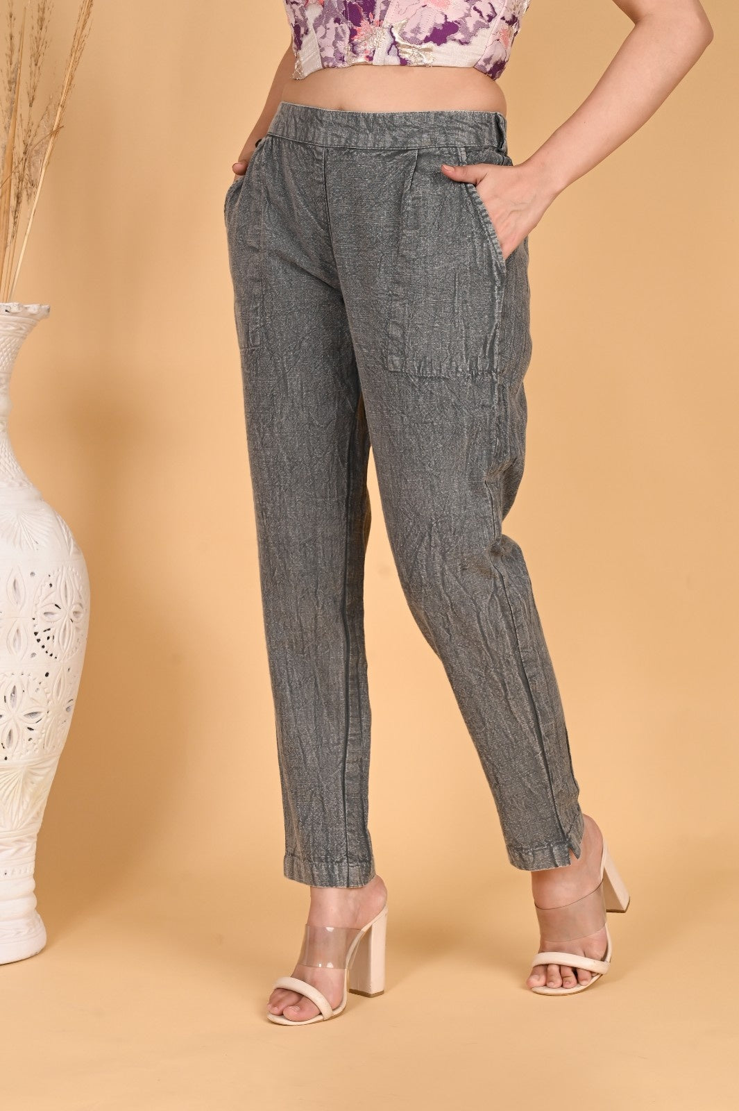 MAROON DENIM COTTON PANTS - SKYTICK