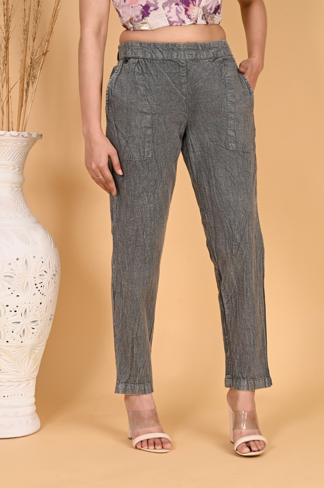 GREEN DENIM COTTON PANTS