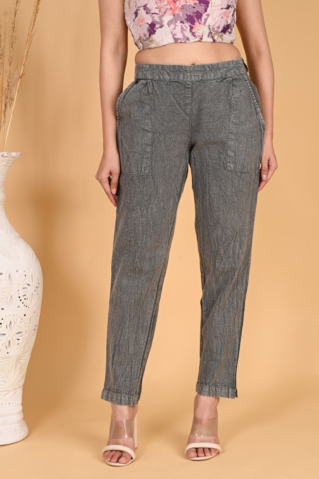 MAROON DENIM COTTON PANTS - SKYTICK