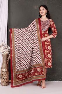 Red Sr Flower Heavy Yoke Embd