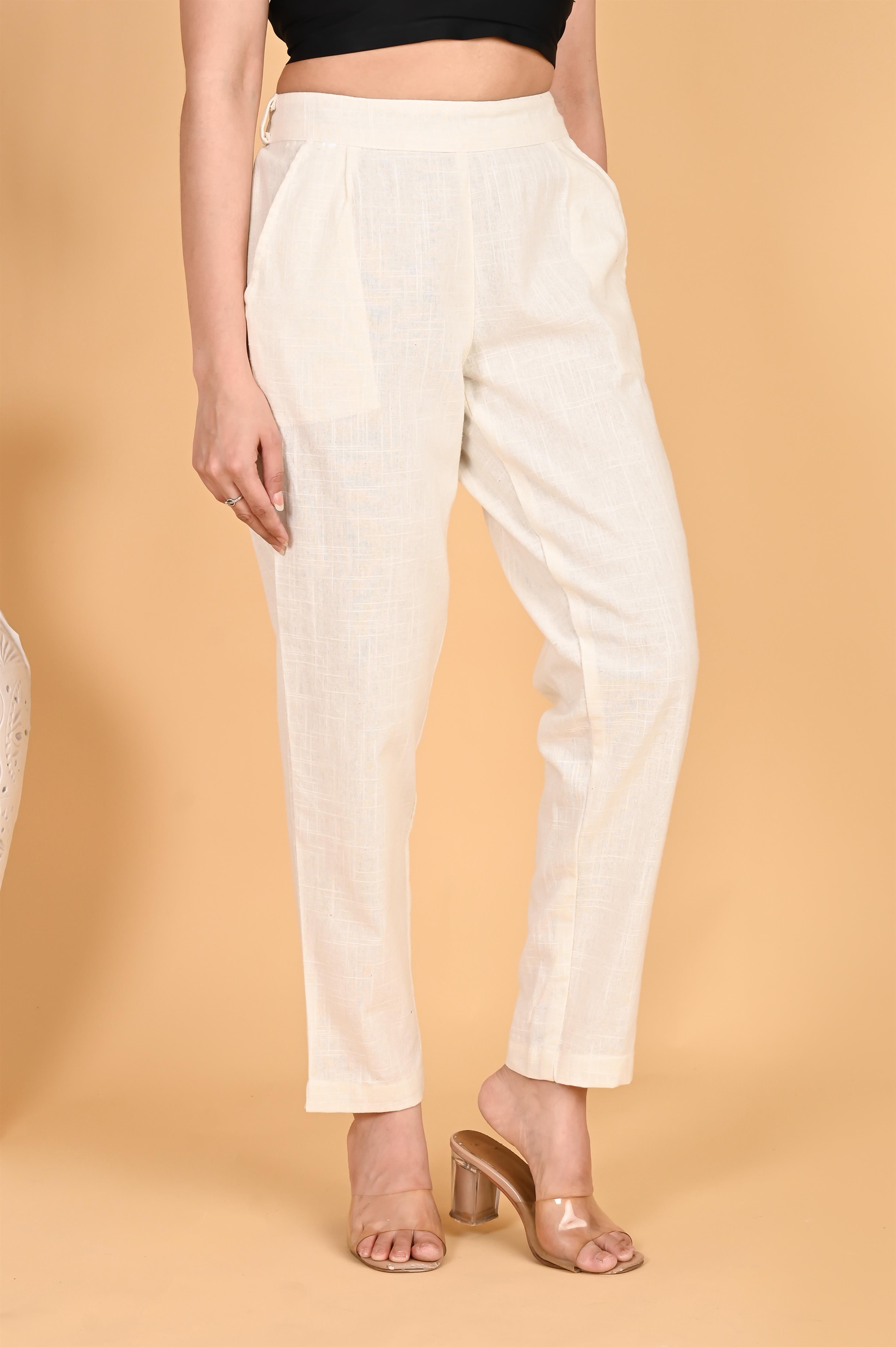 WHITE CLASSIC COTTON PANTS - SKYTICK