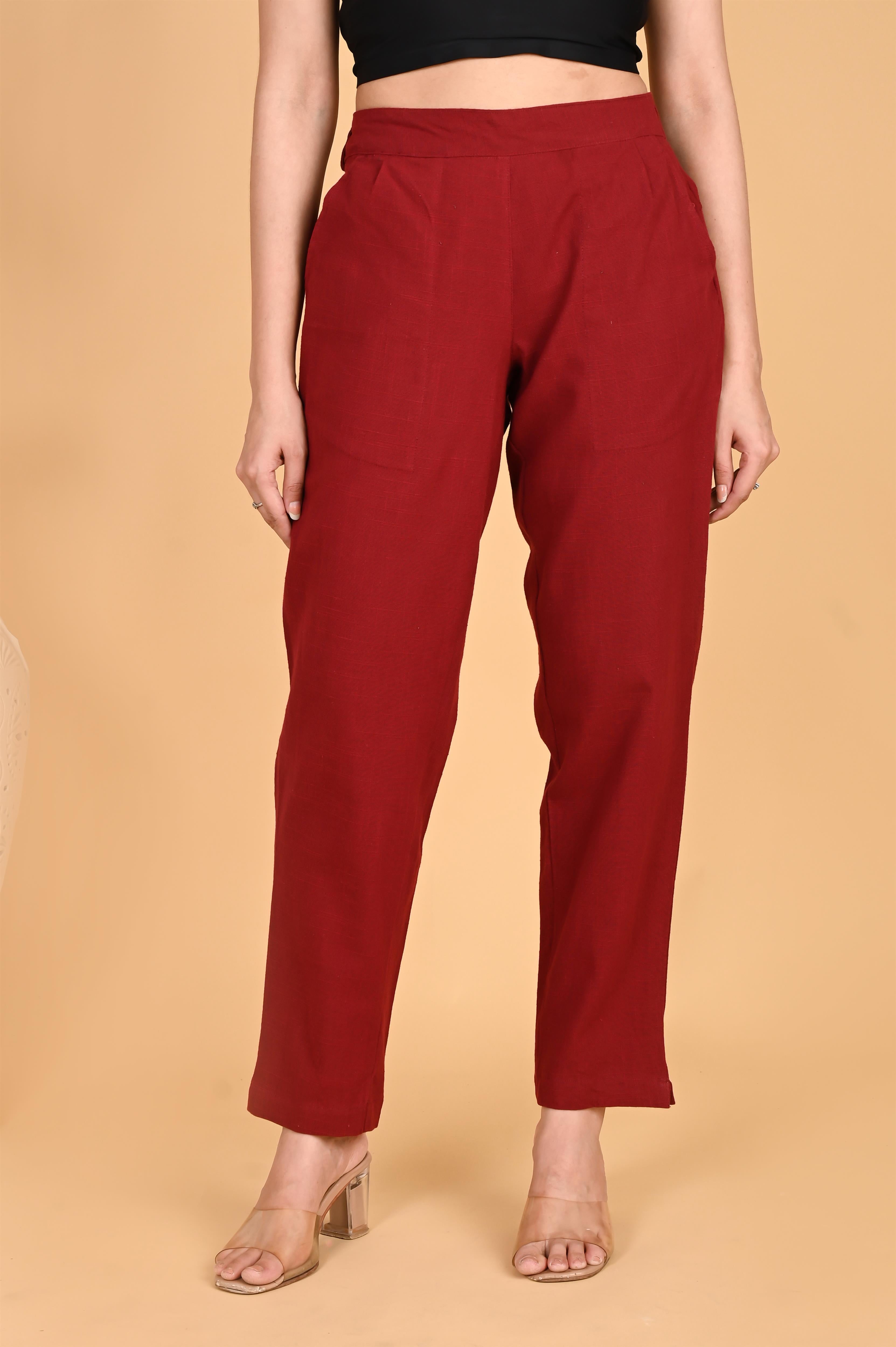 MAROON CLASSIC COTTON PANTS - SKYTICK