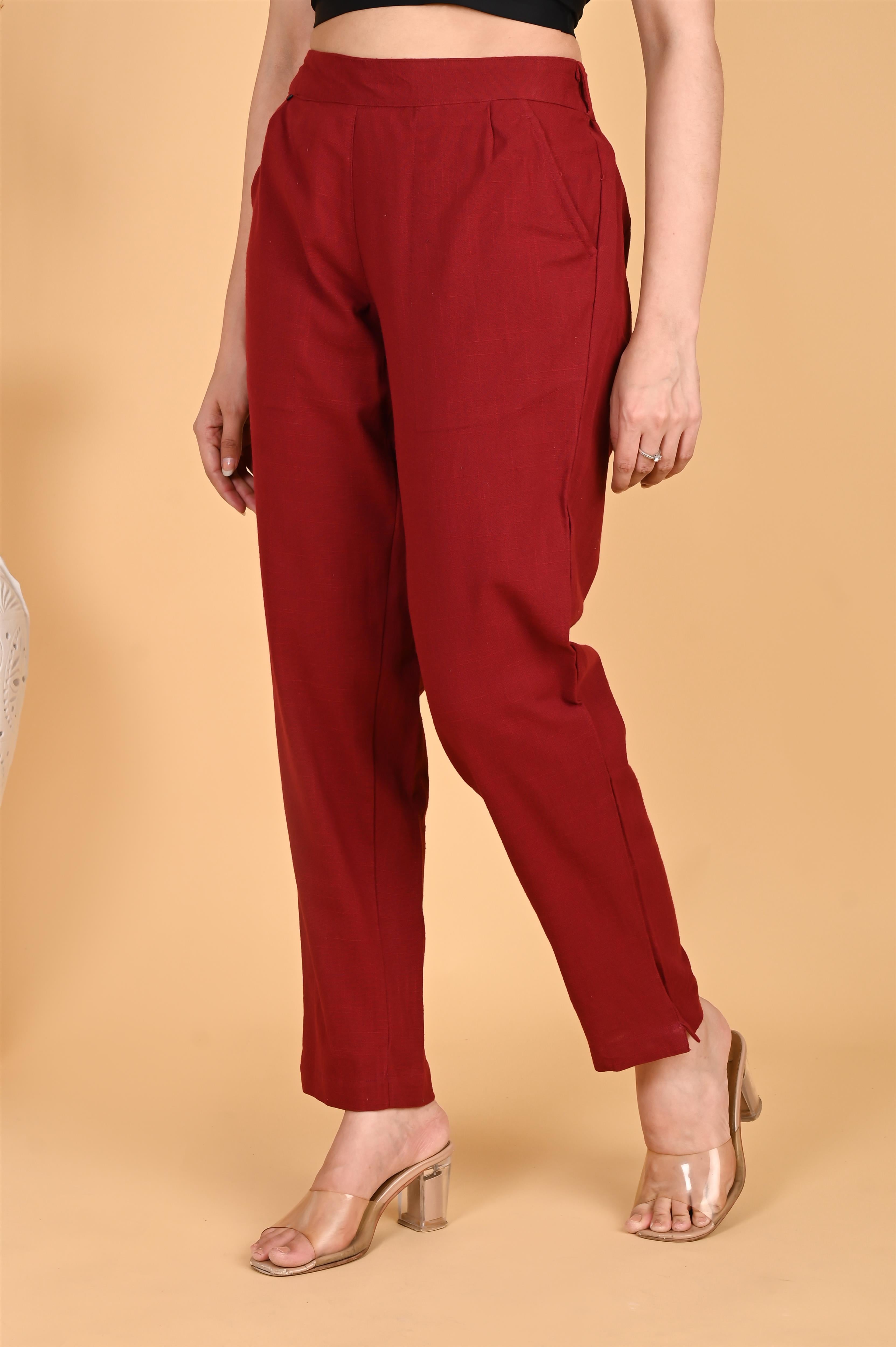 MAROON CLASSIC COTTON PANTS - SKYTICK