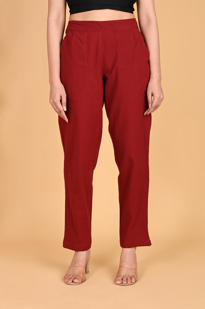 MAROON CLASSIC COTTON PANTS - SKYTICK