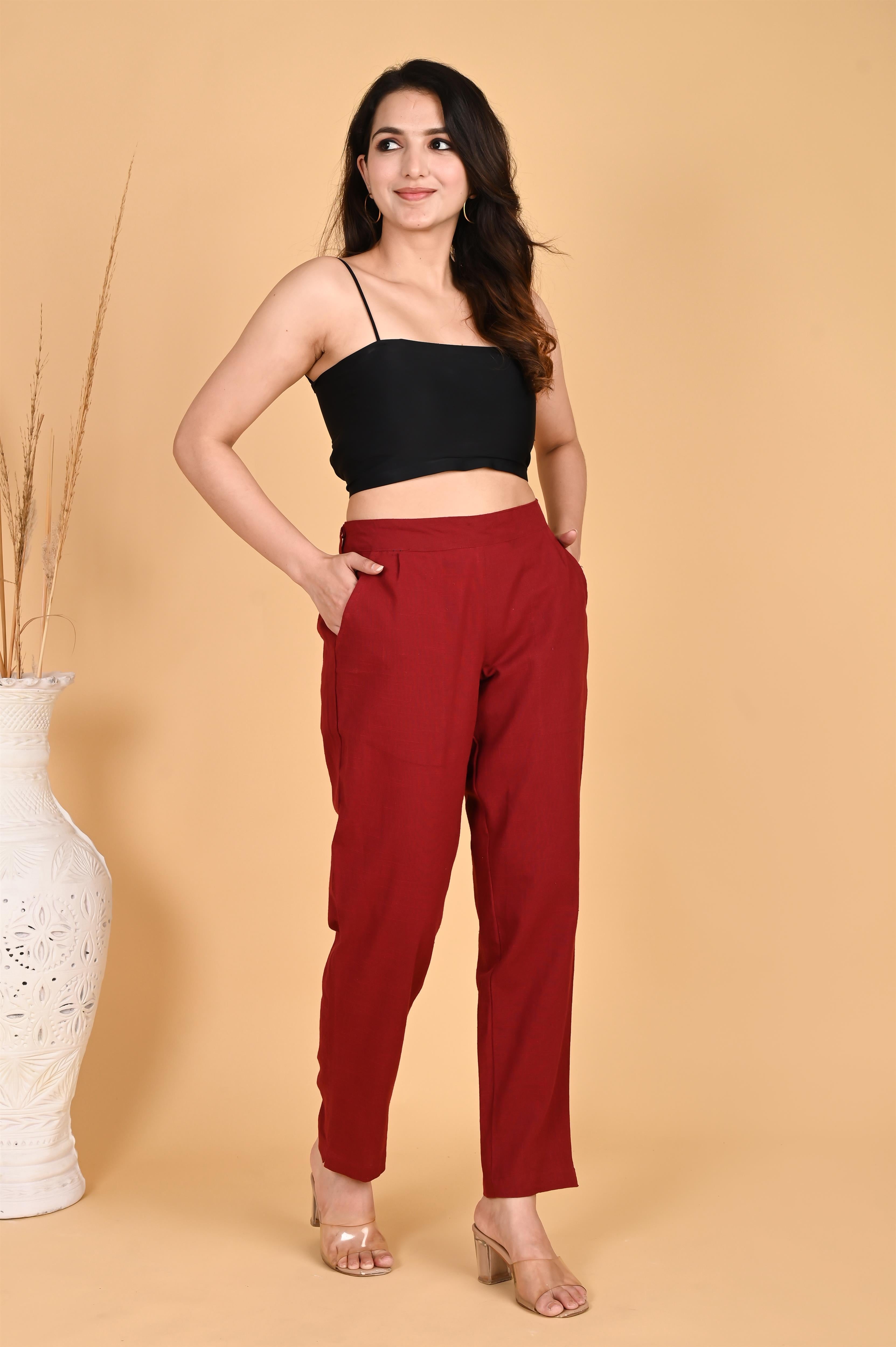 MAROON CLASSIC COTTON PANTS - SKYTICK