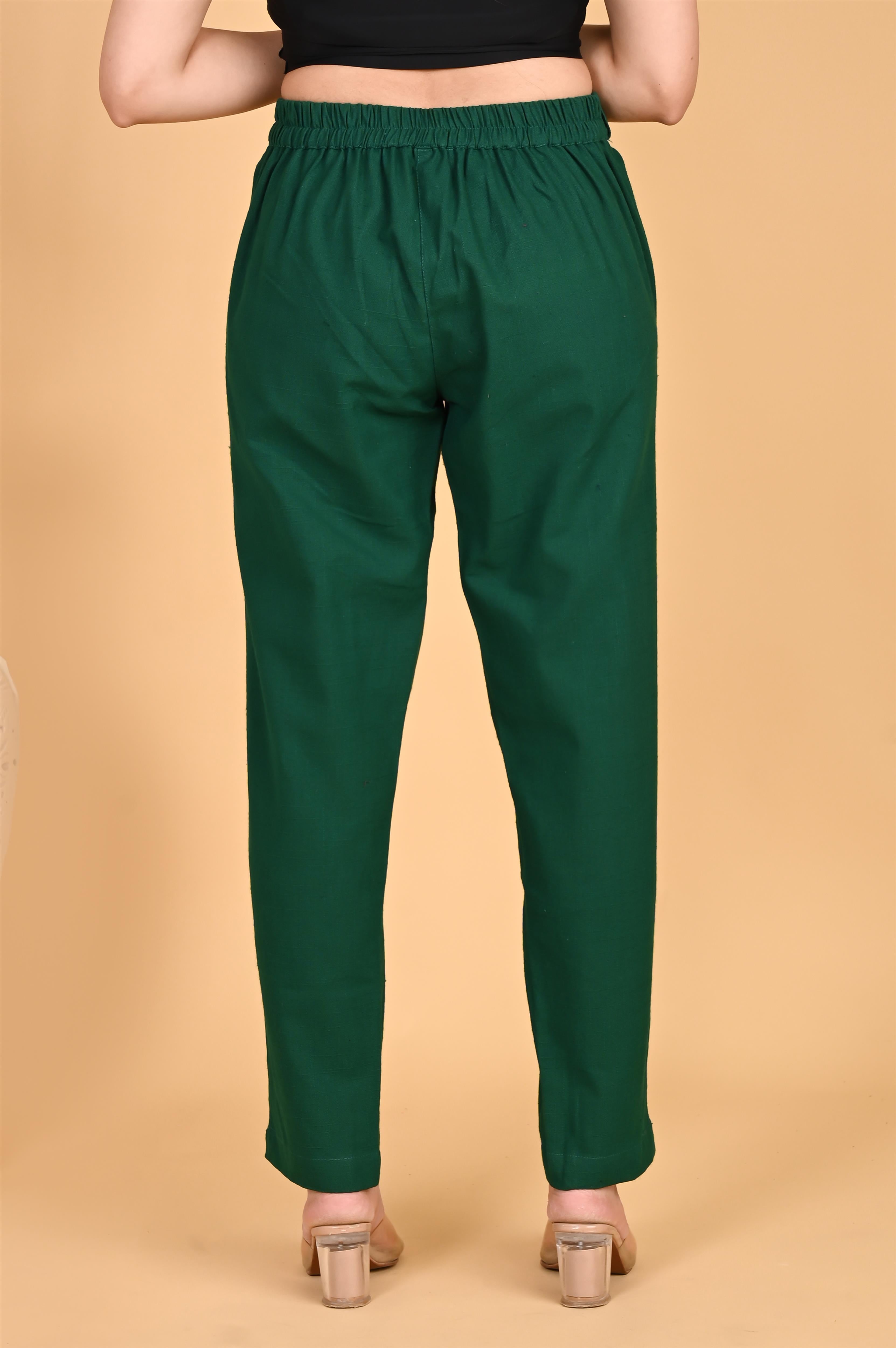 BOTTLE GREEN CLASSIC COTTON PANTS - SKYTICK