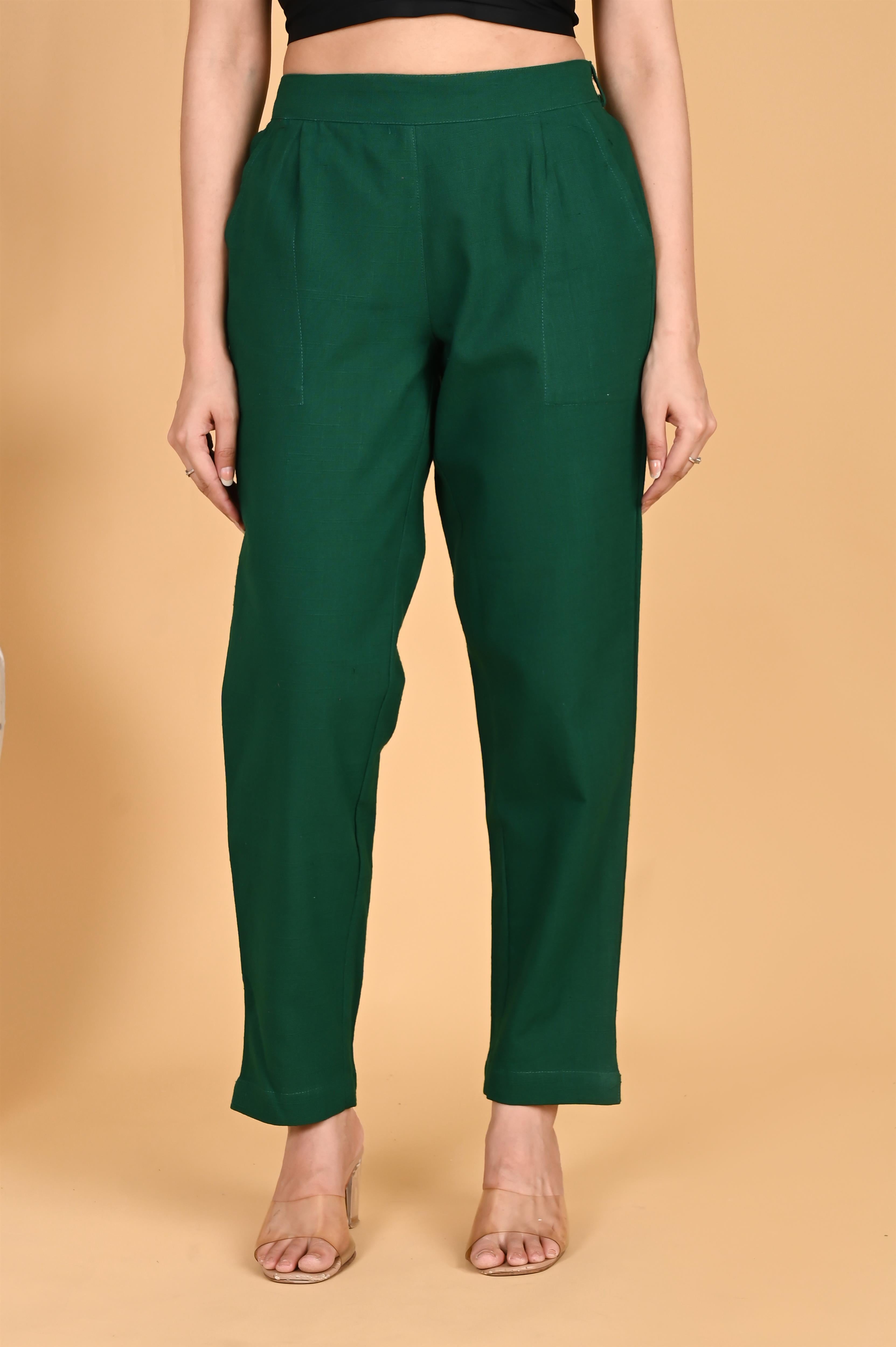 BOTTLE GREEN CLASSIC COTTON PANTS - SKYTICK