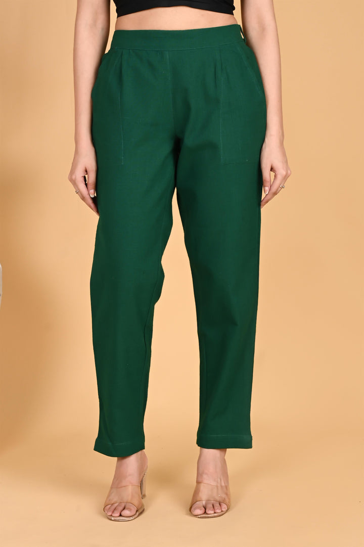 BOTTLE GREEN CLASSIC COTTON PANTS - SKYTICK