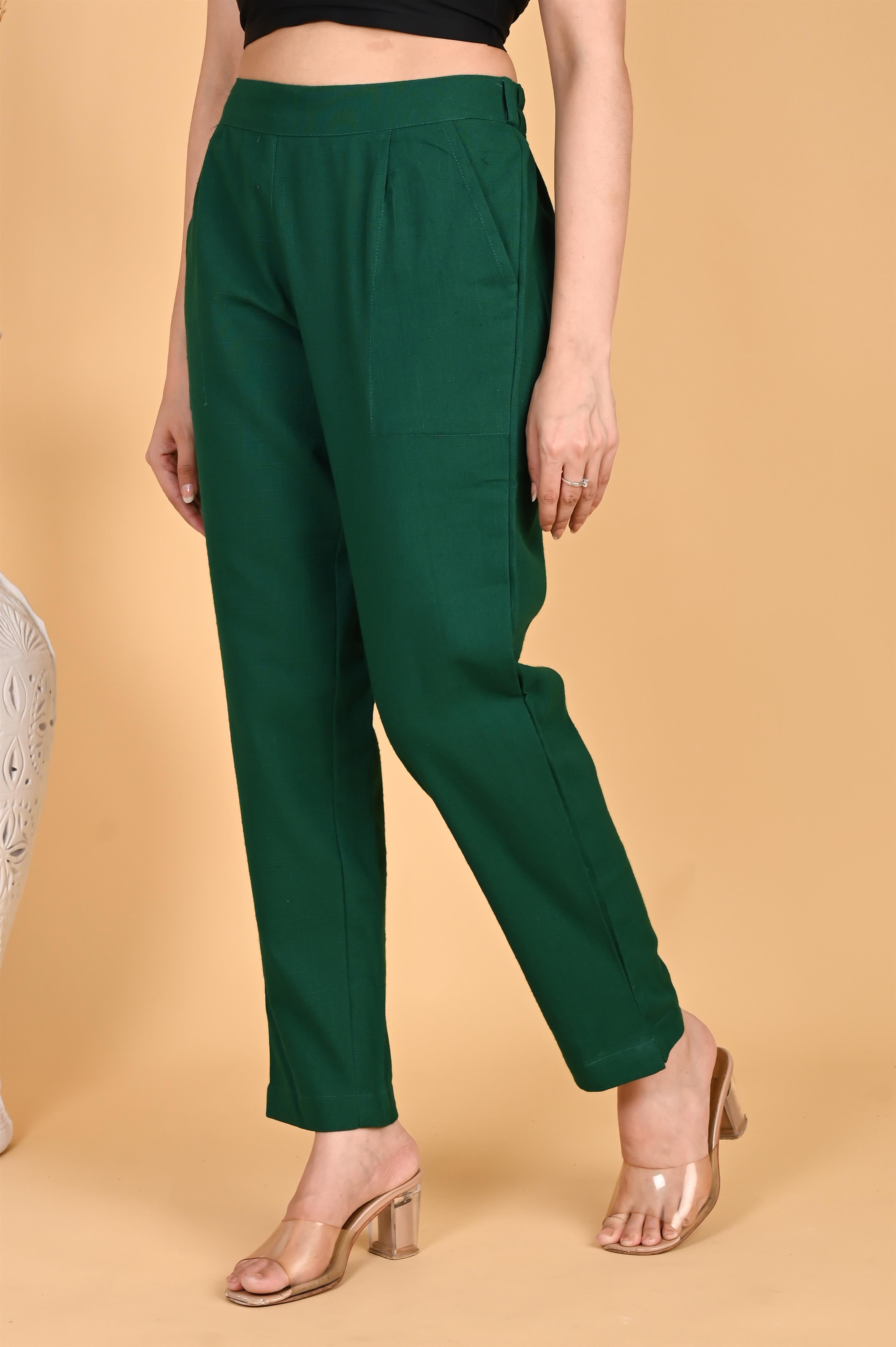 BOTTLE GREEN CLASSIC COTTON PANTS - SKYTICK